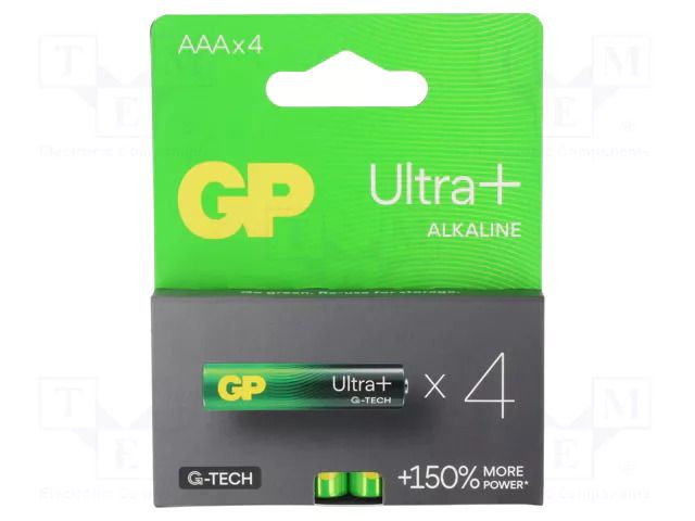 Battery: alkaline; AAA,R3; 1.5V; non-rechargeable; Ø10.5x44.5mm GP BAT-LR03/GP-UP-B4