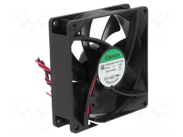 Fan: DC; axial; 12VDC; 92x92x25mm; 58.45m3/h; 37.9dBA; ball; 24AWG SUNON EF92251B2-A99-A