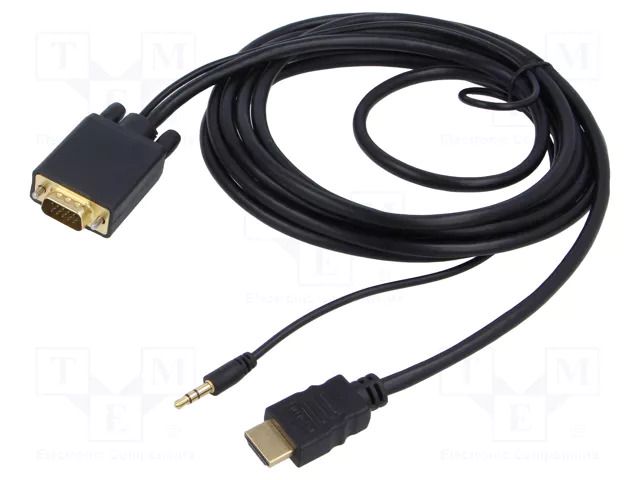 Cable; D-Sub 15pin HD plug,HDMI plug,Jack 3.5mm 3pin plug GEMBIRD A-HDMI-VGA-03-10