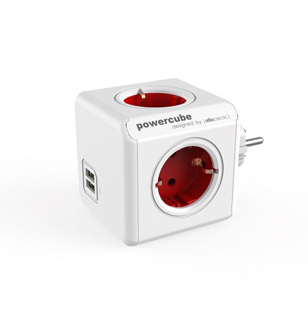 PowerCube  tīkla adapteris ar USB ligzdām un  4 sarkanām  kontaktligzdām 1202RD/DEOUPC 8718444085690