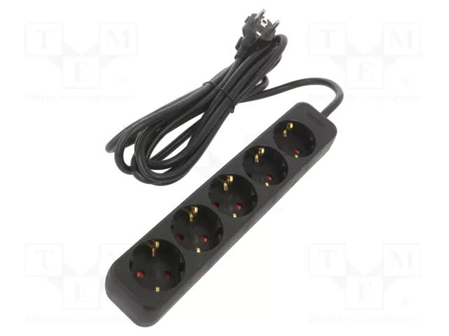 Extension lead; 3x1.5mm2; 3m; rubber; black; Sockets no: 5; Schuko LANBERG PS0-05F-0300-BK