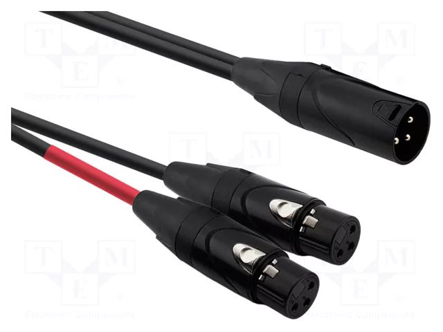 Cable; XLR male 3pin,XLR female 3pin x2; 2m; black; PVC REDS MUSIC AU3220BX