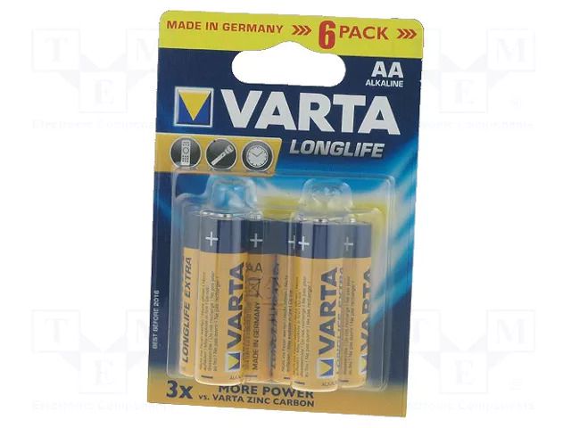 Battery: alkaline; AA; 1.5V; non-rechargeable; 6pcs; LONGLIFE VARTA BAT-LR6X6/VL