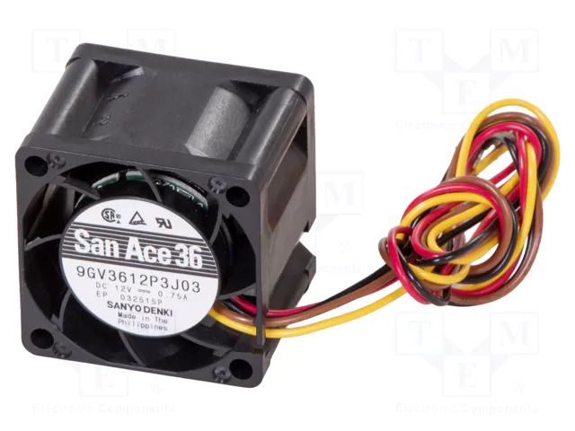 Fan: DC; axial; 12VDC; 36x36x28mm; 33m3/h; 58.5dBA; ball; 19000rpm SANYO DENKI 9GV3612P3J03