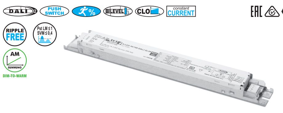 60W strāvas LED draiveris 150-500mA 50-220V, PUSH-SWITCH, DALI2, TCI, DALI2, TCI 127612