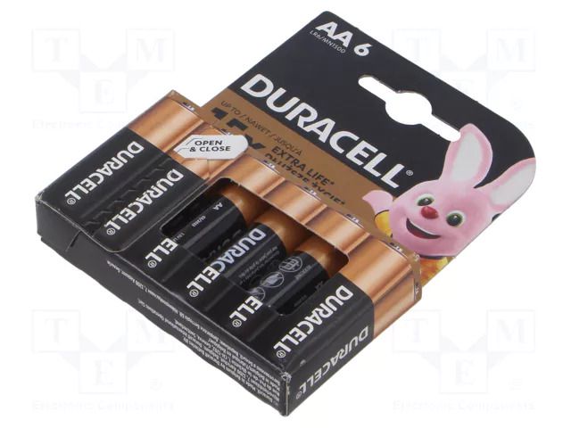 Battery: alkaline; AA; 1.5V; non-rechargeable; 6pcs; BASIC DURACELL BAT-LR6/DRB-B6