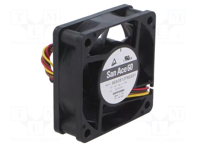 Fan: DC; axial; 12VDC; 60x60x20mm; 52.8m3/h; 43dBA; ball; 6850rpm SANYO DENKI 9GA0612P6G001