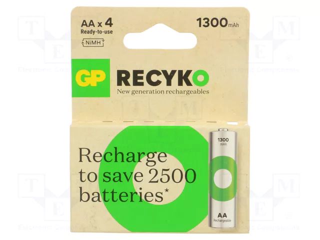Re-battery: Ni-MH; AA; 1.2V; 1300mAh; ReCyko; blister; Ready2Use GP ACCU-R6/1300RNGPB4