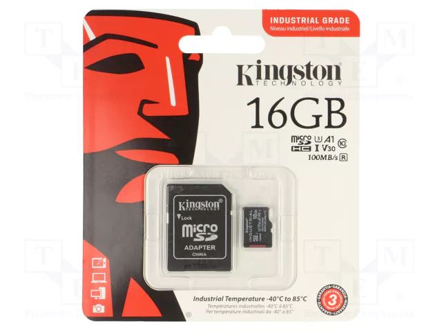 Memory card; industrial; microSDHC,microSDXC; R: 100MB/s; 16GB KINGSTON TECHNOLOGY SDCIT2/16GB