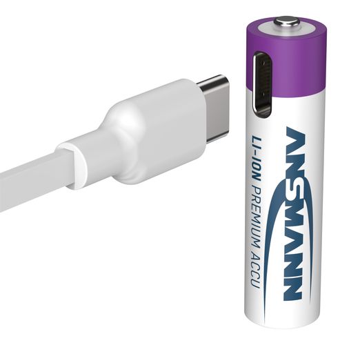 Uzlādējamās baterijas AAA 1.5V 500mAh (Li-Ion 0.74Wh), ar USB-C maksimālo izejas jaudu DC 1.5V 1A (4gab kaste) ANSMANN 1311-0028 4013674193967