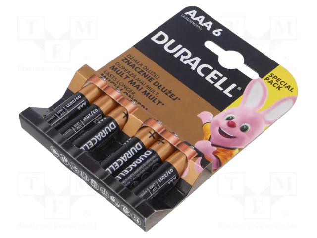 Battery: alkaline; AAA; 1.5V; non-rechargeable; 6pcs; BASIC DURACELL BAT-LR3/DRB-B6