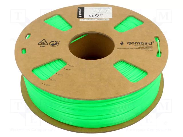 Filament: ABS; 1.75mm; green; 225÷245°C; 1kg GEMBIRD 3DP-ABS1.75-01-G