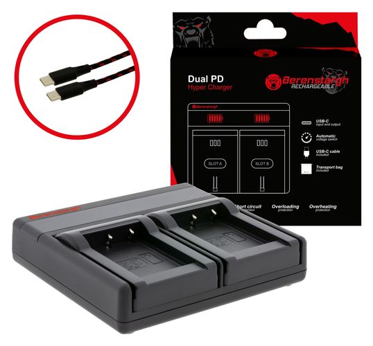 Berenstargh Dual PD Hyper Charger f. Ordro NP-170 Fuji NP85 USB-C in/out Powerbank function, PATONA 1216366 4055655249430