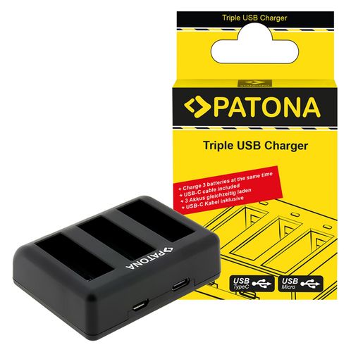 PATONA Triple charger for DJI Osmo Action 3 4 and 5 BCX202 incl. USB-C cable, PATONA 1422 4055655248495
