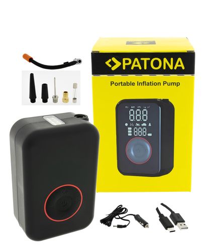 PATONA electric air pump 10.3bar 150PSI portable battery compressor LED light SOS light power bank for car e-bike motorcycle incl. bag, PATONA 4223 4055655253161