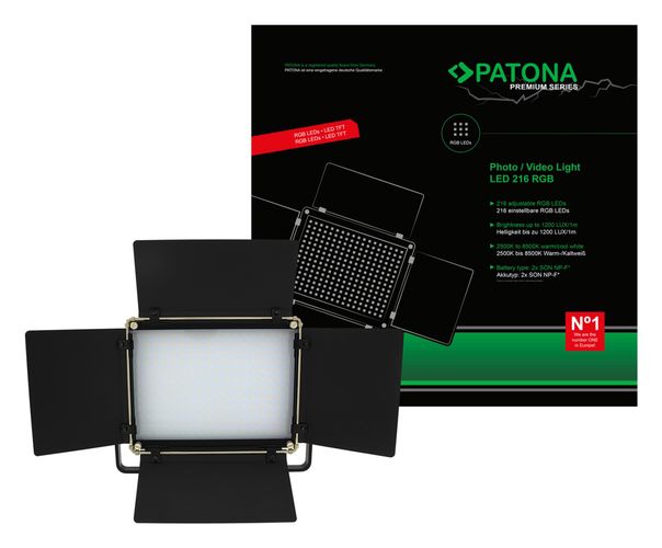 PATONA Premium LED Photo and Video Light with 216 adjustable RGB LEDs incl. carrying bag, PATONA 4289 4055655232388
