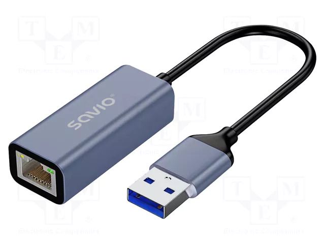 USB to Ethernet adapter; USB 3.1 Gen 1; PnP; grey; 0.18m SAVIO SAVAK-83
