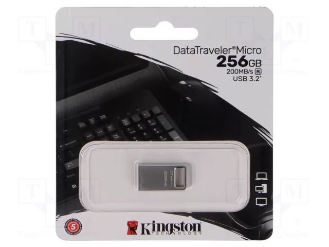 Pendrive; USB 3.2 Gen 1; 256GB; R: 200MB/s; DataTraveler Micro KINGSTON TECHNOLOGY DTMC3G2/256GB