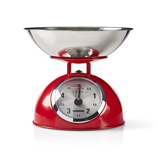 Retro Kitchen Scale | Analog | Metal Housing | Removable bowl | Max. 5kg | 25-gram increments | Red 16310239 8711902090168