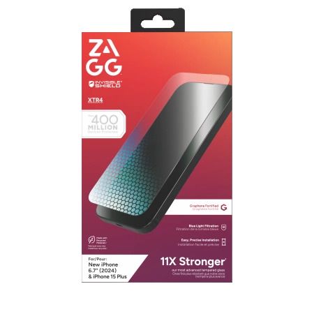 ZAGG InvisibleShield Glass XTR4 Graphene Protective Glass with Blue Light Filter for iPhone 15 Plus / 16 Plus, Zagg 200114879 200114879