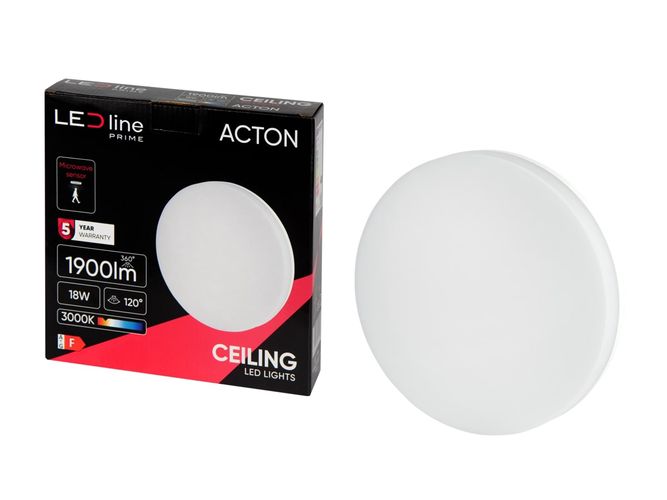 LED gaismeklis, virszemes montāžai, ACTON 18W 1900lm 3000K IP54, apaļš, ar kustības sensoru 201101 5905378201101