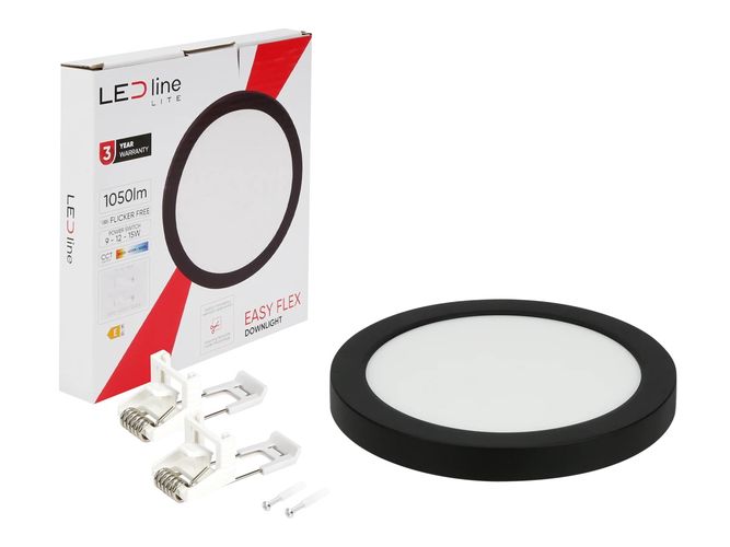 LED panelis universāls EASY FLEX 9-12-15W CCT 1120lm, apaļš, melns 209954 5905378209954
