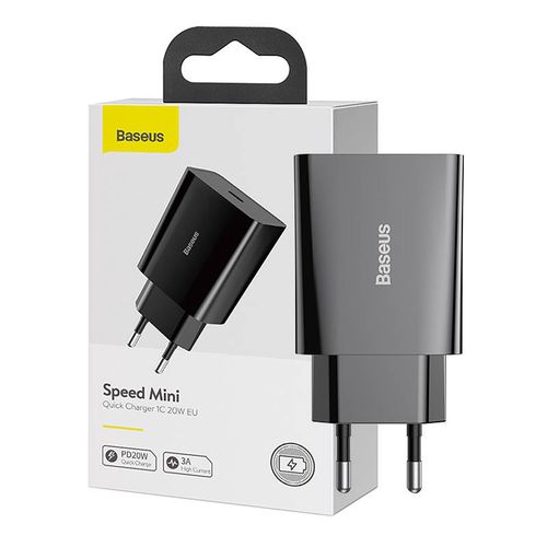 Baseus Speed Mini Quick Charger, USB-C, PD, 3A, 20W (black), Baseus CCFS-SN01
