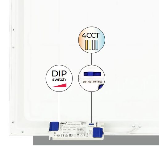 LED panelis 34-40W, 60x60cm, 5300lm, 130lm/W, CCT 2700K-5000K, UGR &lt;19 216846 5905378216846