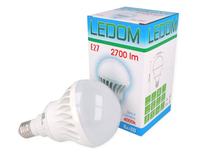 Spuldze LED E27 230V 30W F100 2700lm neitrāli balta, LEDOM 248641 5901583248641