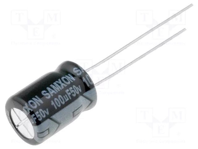 Capacitor: electrolytic; THT; 100uF; 50VDC; Ø8x12mm; Pitch: 3.5mm SAMXON KM100/50
