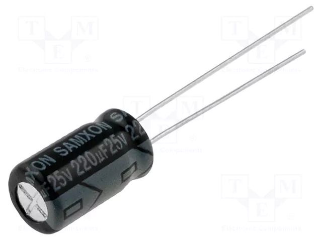 Capacitor: electrolytic; THT; 220uF; 25VDC; Ø6.3x11mm; Pitch: 2.5mm SAMXON KM220/25