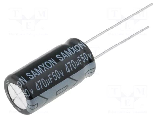Capacitor: electrolytic; THT; 470uF; 50VDC; Ø10x20mm; Pitch: 5mm SAMXON KM470/50