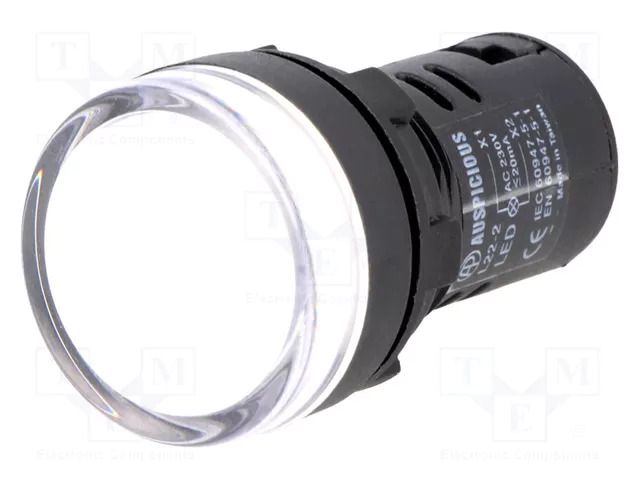 Control lamp; 22mm; L22; Illumin: LED; 230V; Ø22.5mm; IP65; white AUSPICIOUS L22-W-220