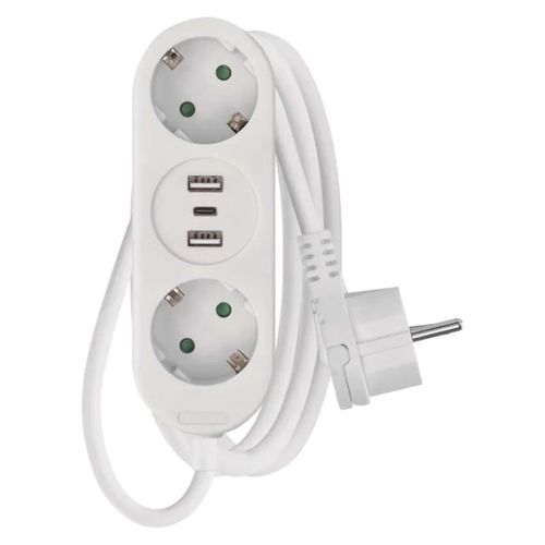 Extension Cord 1.5 m / 2 sockets+2×USB A+1×USB C / white / PVC / 1.5 mm2, EMOS P0221U 8592920129548