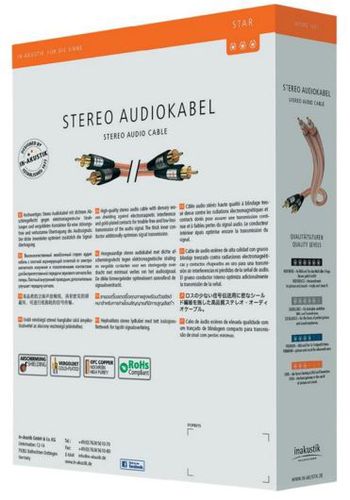 Kabelis 2xRCA - 2xRCA spraudnis 1.5m apzeltīti savienojumi, inakustik STAR 2xRCA-2xRCA/1.5/STAR 4001985511129