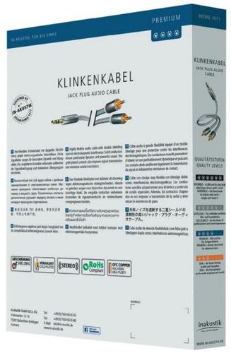 Kabelis 2xRCA - 3.5mm stereo spraudnis 3.0m apzeltīti savienojumi, inakustik PREMIUM 2xRCA-3.5mm/3.0/PREM 4001985507894