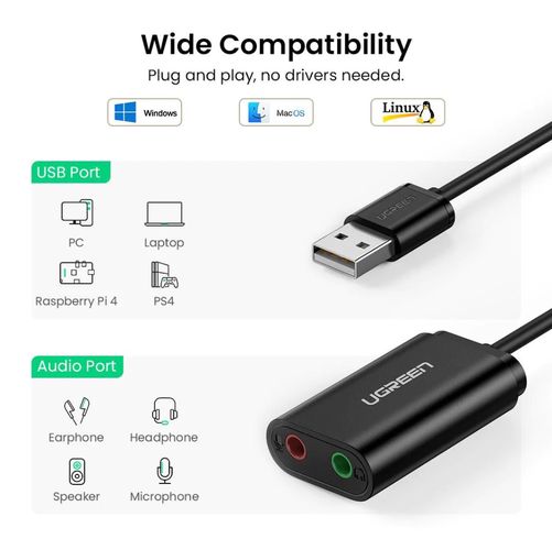 Ārējās skaņas kartes adapteris USB 2.0 UGREEN/30724 6957303837243