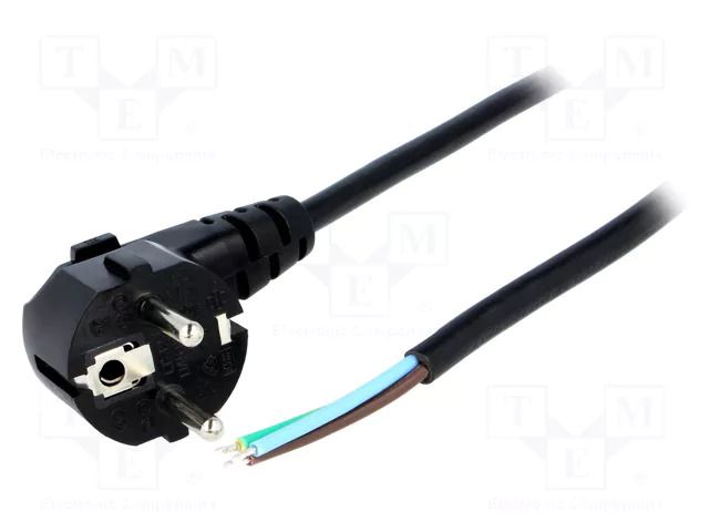Cable; 3x0.75mm2; CEE 7/7 (E/F) plug angled,wires; PVC; 5m; black LIAN DUNG S3-3/07/5BK
