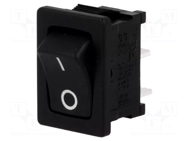 ROCKER; SPST; Pos: 2; OFF-(ON); 10A/250VAC; black; none; R13-66-AC SCI RS1366FBB3