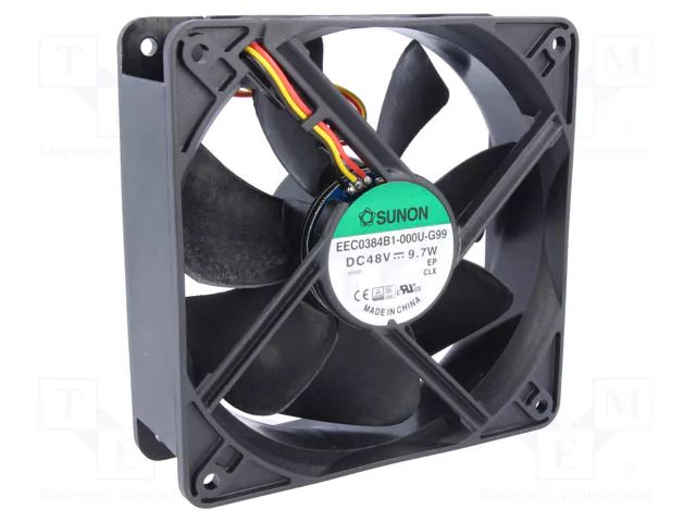 Fan: DC; axial; 48VDC; 120x120x38mm; 234.6m3/h; 48dBA; ball; 24AWG SUNON EEC0384B1-G99