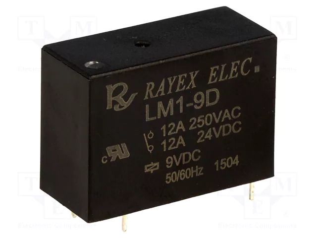 Relay: electromagnetic; SPDT; Ucoil: 9VDC; Icontacts max: 12A; LM1 Recoy/RAYEX ELECTRONICS LM1-9D
