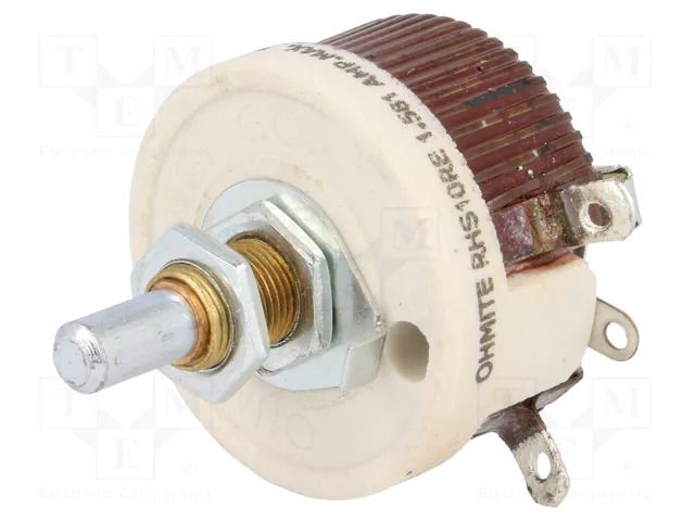 Potentiometer: shaft; single turn; 10Ω; 25W; 6.35mm; wirewound OHMITE RHS10RE