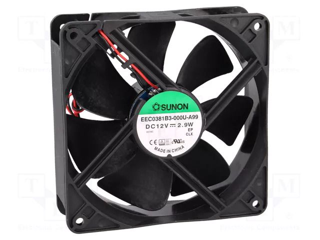 Fan: DC; axial; 12VDC; 120x120x38mm; 158m3/h; 37dBA; ball; 4.57mmH2O SUNON EEC0381B3-A99