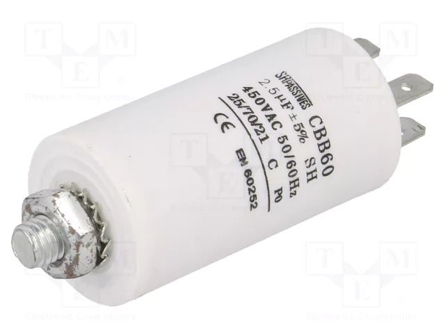 Capacitor: polypropylene; motors, run; 2.5uF; 450V; Ø30x57mm; ±5% SR PASSIVES CBB60E-2.5/450