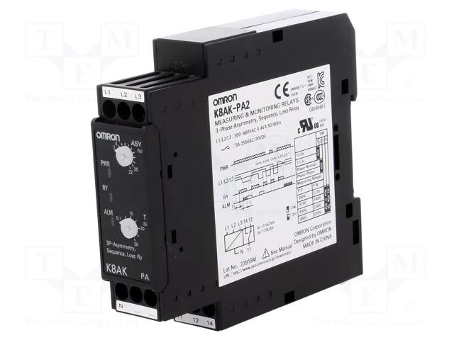 Voltage monitoring relay; for DIN rail mounting; K8AK-PA; SPDT OMRON K8AK-PA2