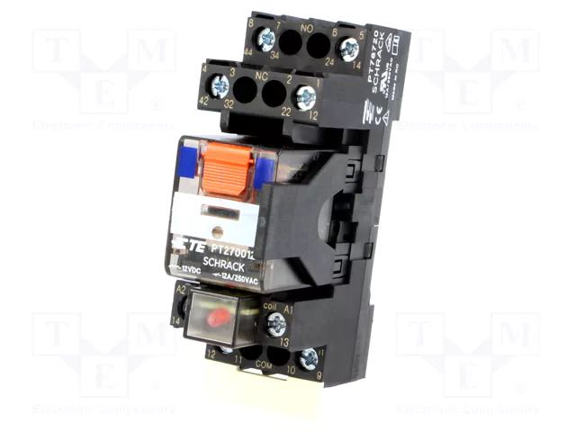 Relay: interface; DPDT; Ucoil: 12VDC; 12A; 12A/250VAC; 12A/30VDC TE Connectivity PT2S7LB2