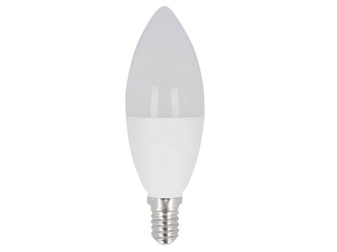 Spuldze LED E14 230V 8W 720lm C37 sveces formas, silti balta 3000K, LEDOM 471215