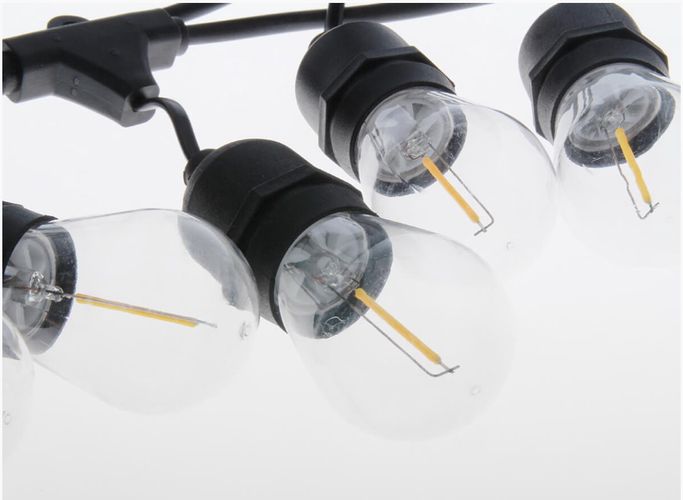 LED Virtene ar 10 gab E27 1W FILAMENT spuldze, silti balta 2700K, IP65, LEDOM, 5 metri 477323 5907777477323