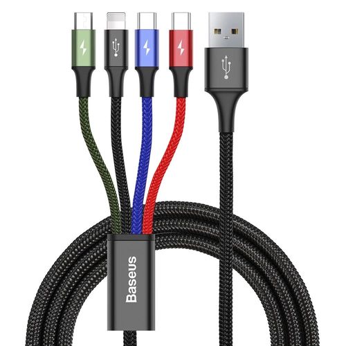 Baseus cable USB 4in1 Lightning / 2x USB Type C / micro USB cable in nylon braid 3.5A 1.2m black (CA1T4-B01), Baseus 6953156278493 6953156278493