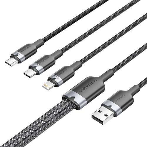 USB 2.0 A male to 3-in-1 USB-C, Lightning and Micro-B male cable Vention 3A CTPBG 1.5m, Vention CTPBG